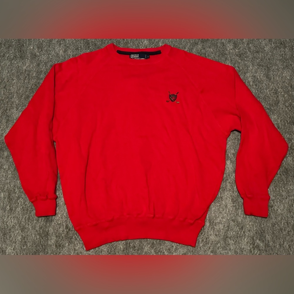 Vintage Men’s Polo Ralph Lauren Golf Tartan Plaid Crest Red Sweatshirt - Large